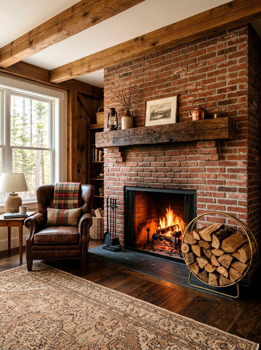 Natural Red Brick Fireplace - 30 brick fireplace ideas