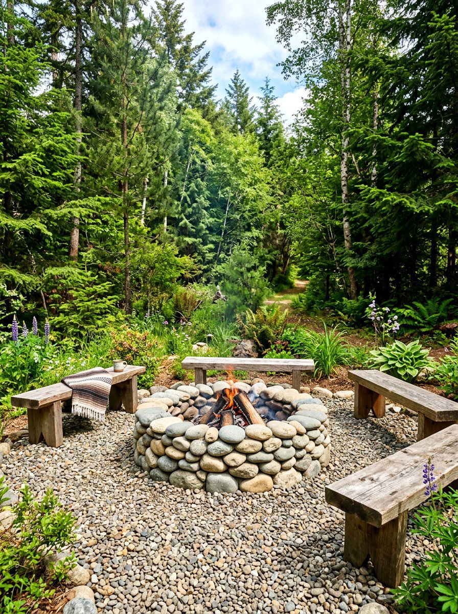 Natural River Rock Fire Pit - 30 stone fire pit ideas