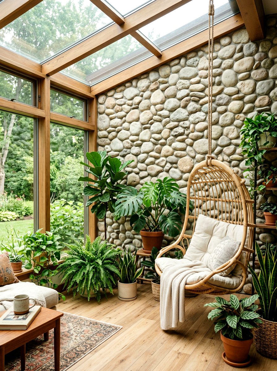 Natural River Rock Wall - 30 stone accent wall ideas