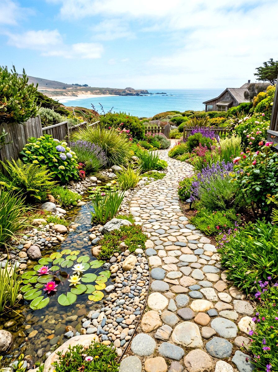 Natural River Stone Path - 30 stepping pad lawn ideas