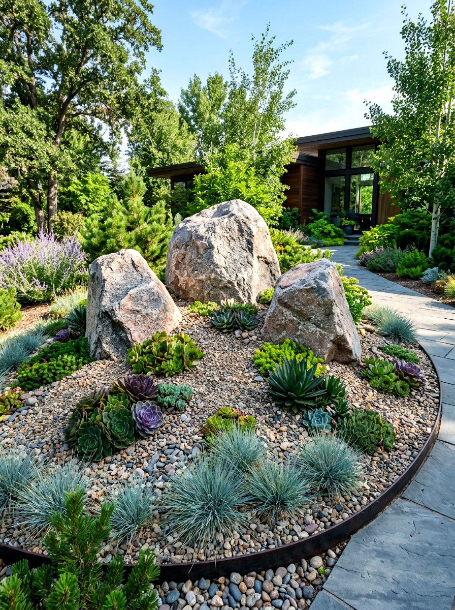 Natural Rock Garden - 30 asymmetrical curb appeal ideas