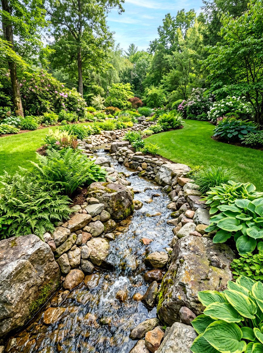 Natural Rock Stream Bed - 30 stream garden ideas