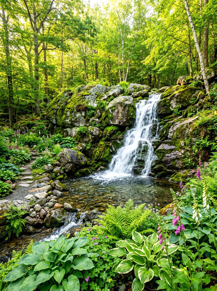 Natural Rock Waterfall - 30 water feature landscaping ideas