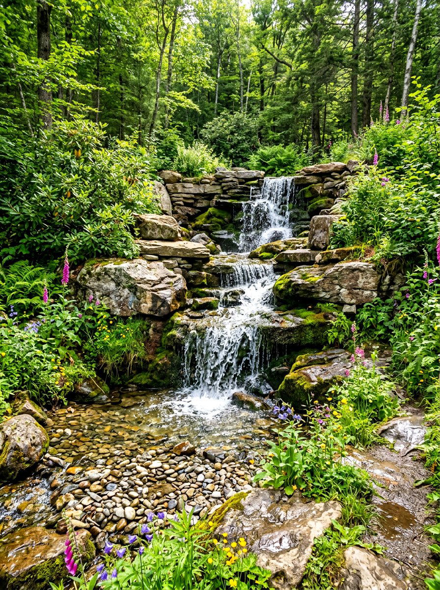 Natural Rock Waterfall - 30 outdoor courtyard fountain ideas
