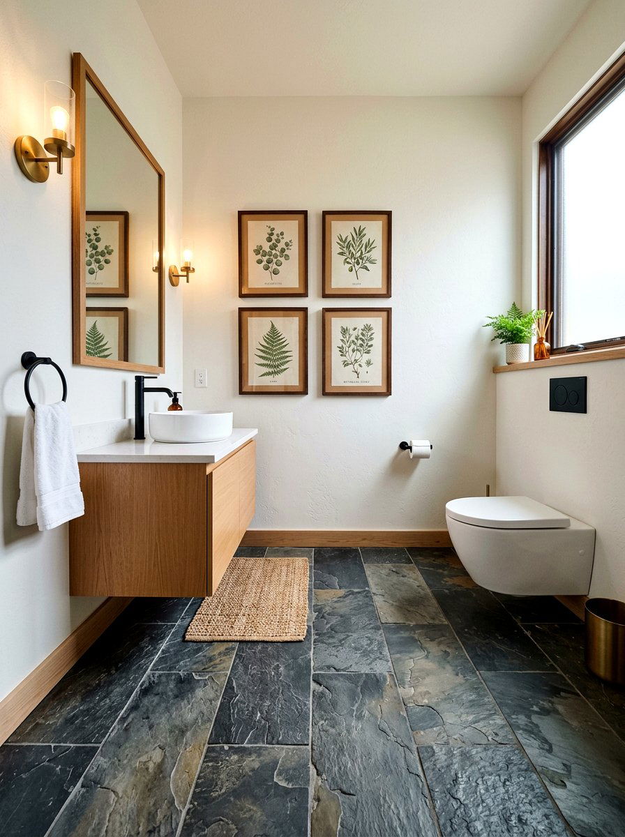 Natural Slate Floor - 30 mushroom powder room ideas