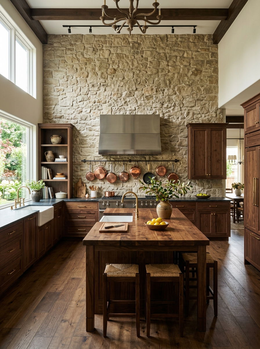 Natural Stone Accent Wall - 30 wine country kitchen ideas