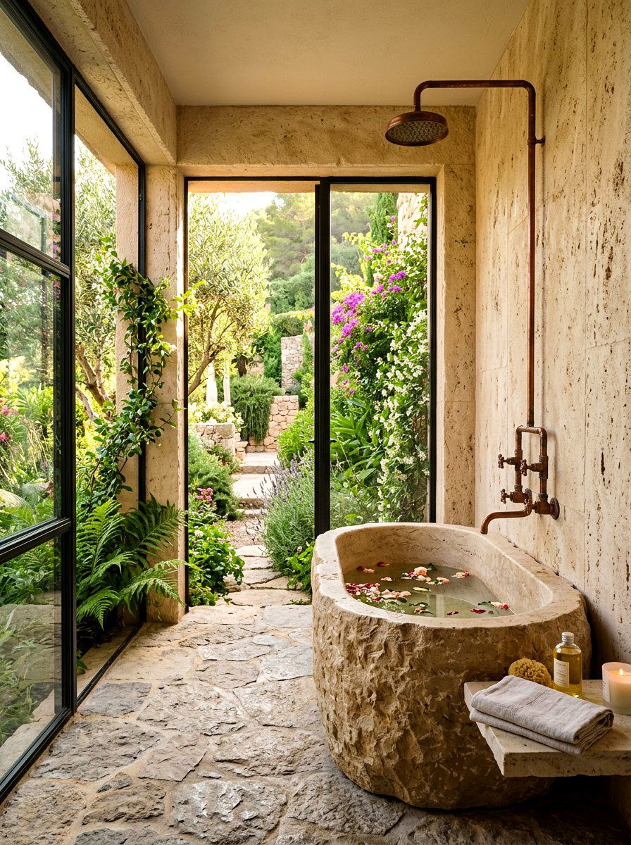 Natural Stone Bathroom - 30 floor to ceiling tile bathroom ideas