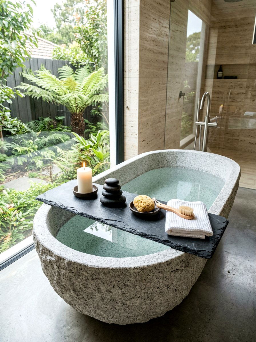 Natural Stone Bathtub Tray - 30 bath tray styling ideas