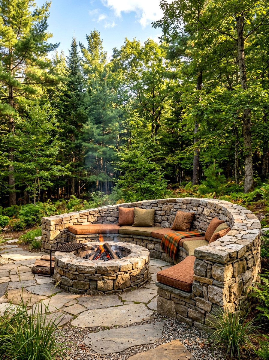 Natural Stone Bench Seating - 30 backyard lounge zone ideas