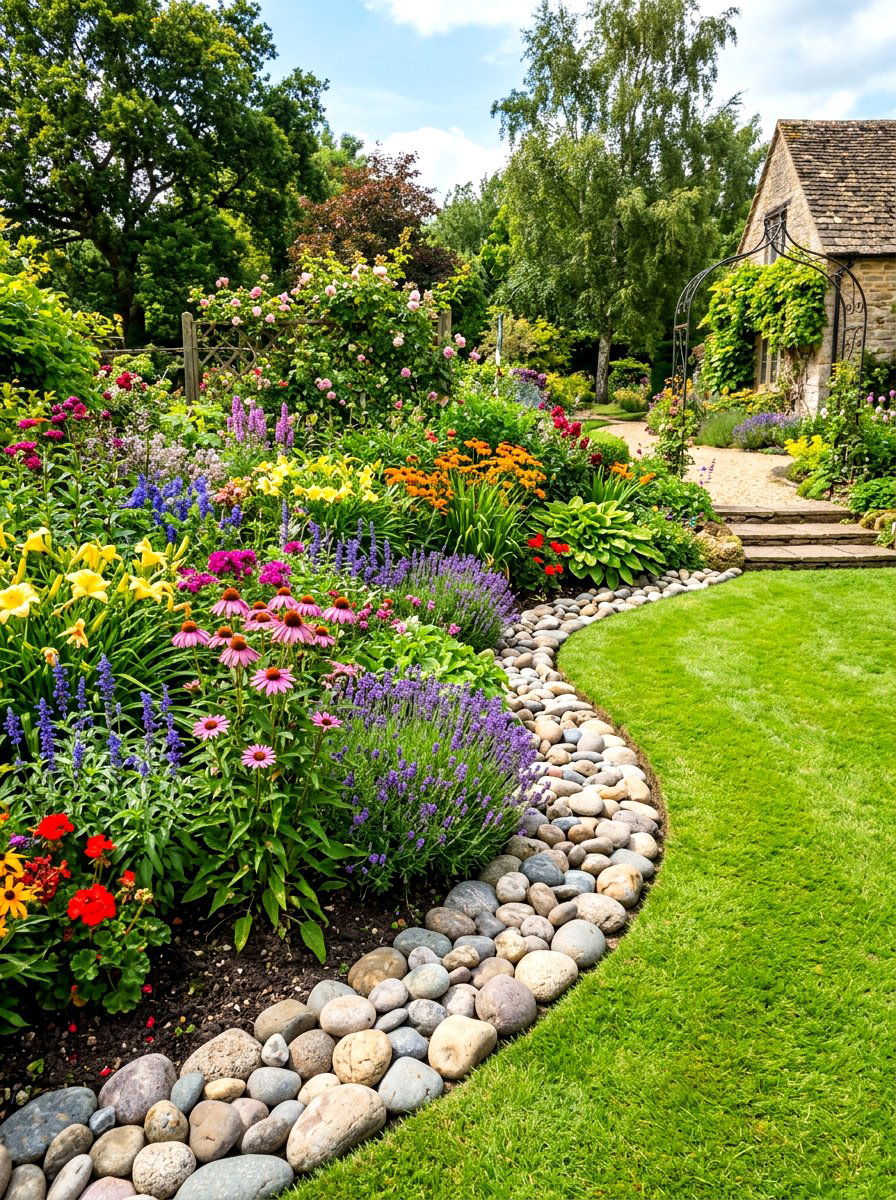 Natural Stone Border - 30 front yard rock garden ideas