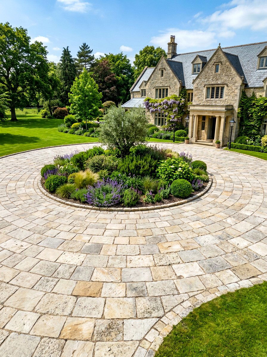 Natural Stone Circular Driveway - 30 circular driveway ideas