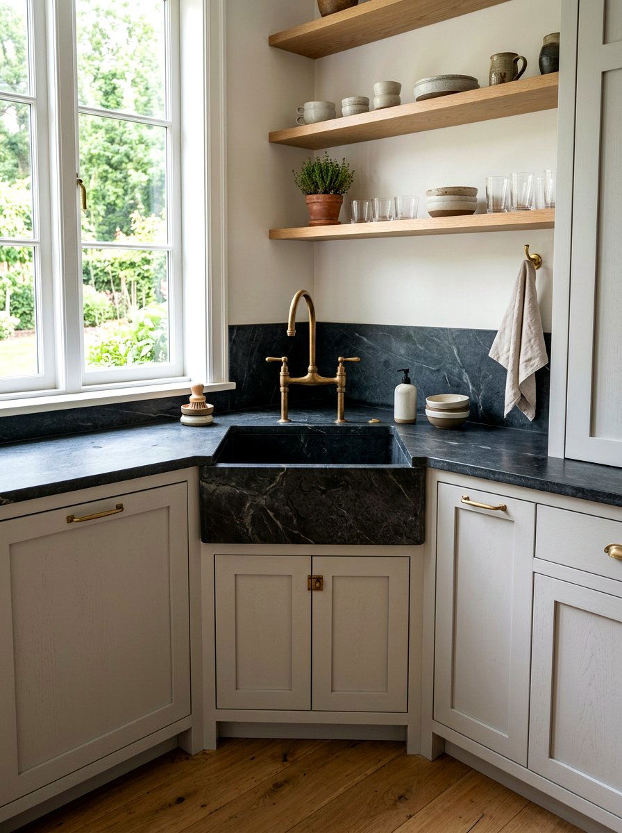 Natural Stone Corner Sink - 30 corner sink kitchen ideas