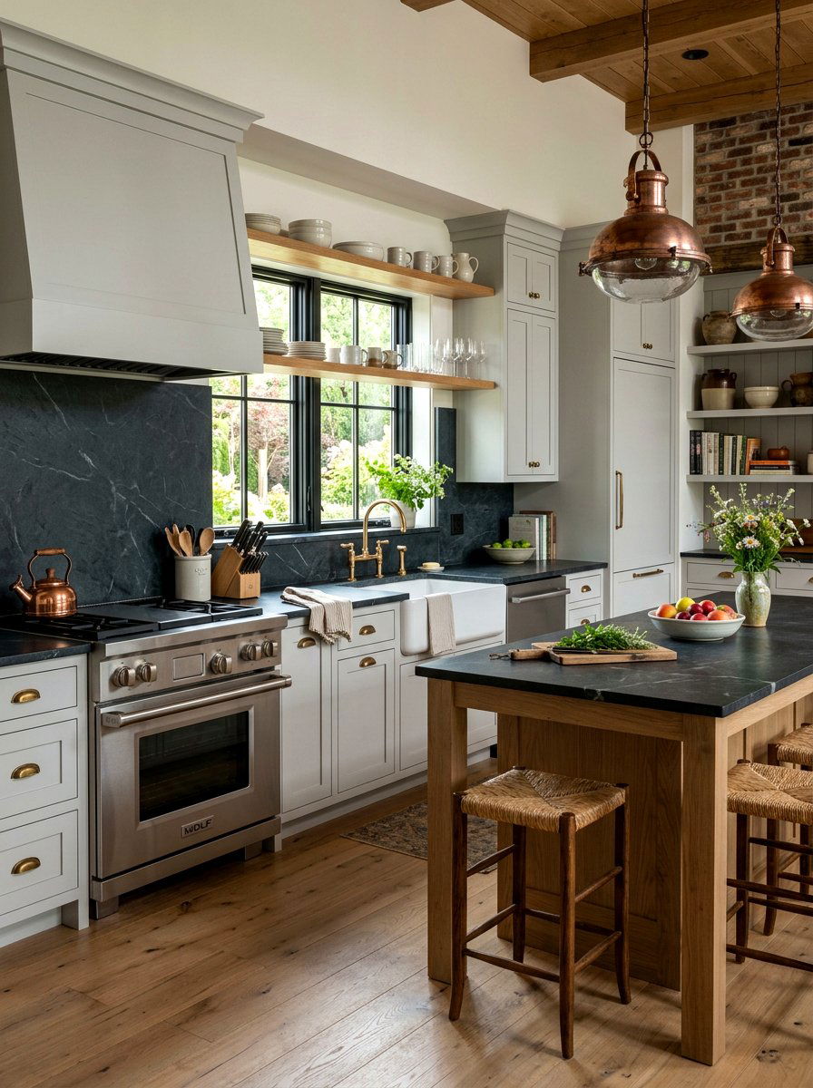 Natural Stone Countertop - 30 farmhouse kitchen ideas
