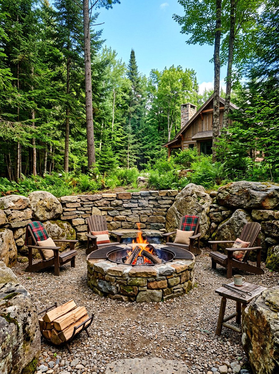 Natural Stone Fire Area - 30 conversation pit backyard ideas