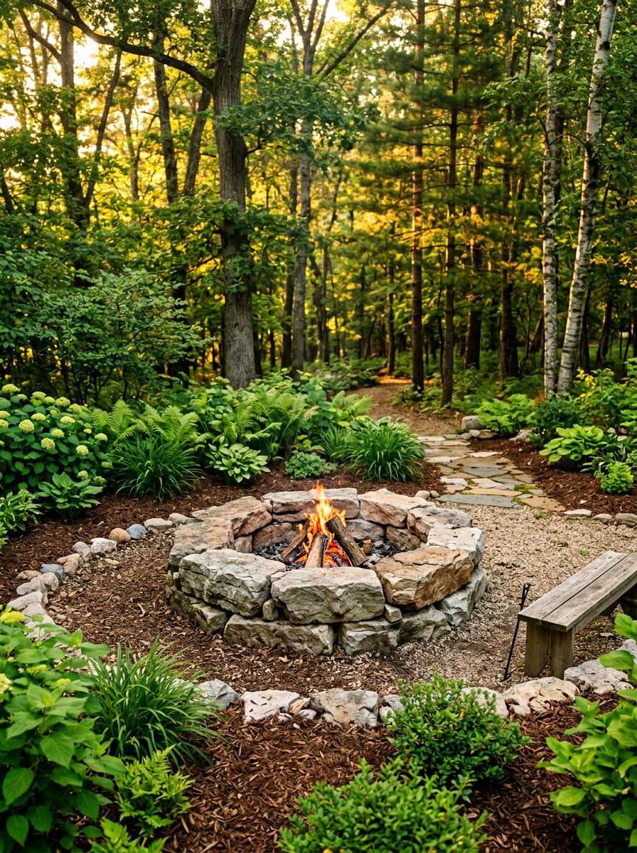 Natural Stone Fire Pit - 30 fire pit landscaping ideas