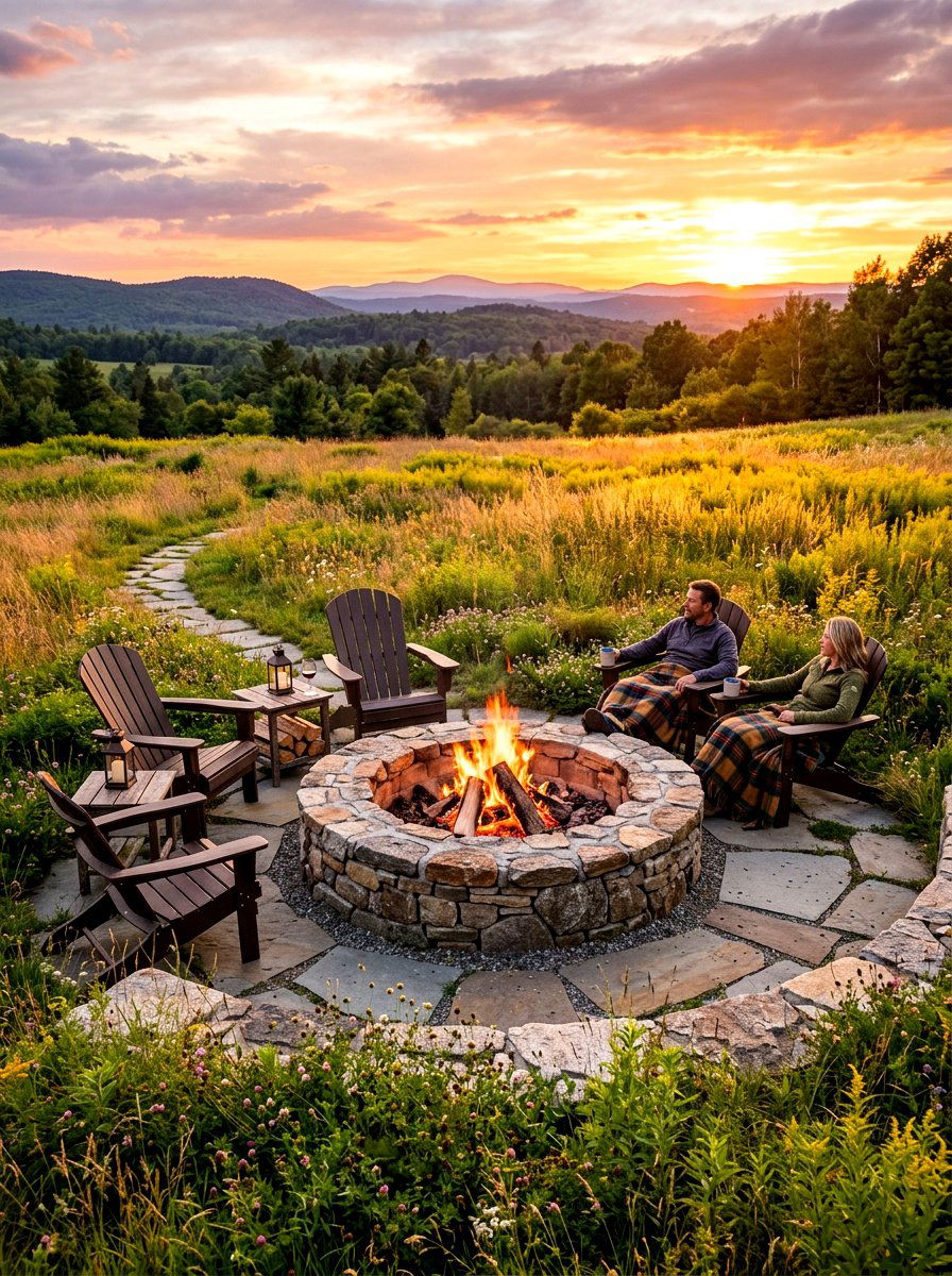 Natural Stone Fire Pit - 30 meadow style backyard ideas