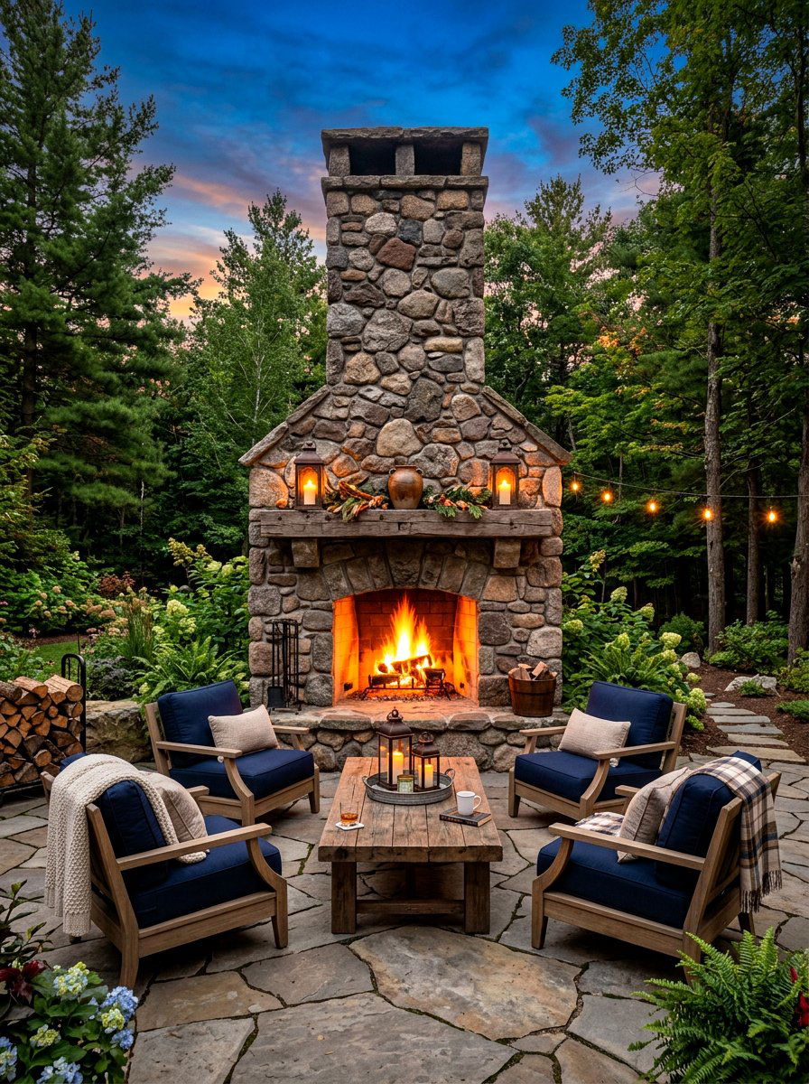 Natural Stone Fireplace Lounge - 30 luxury patio lounge ideas