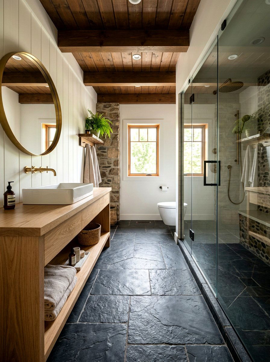 Natural Stone Floor - 30 cottage bathroom ideas