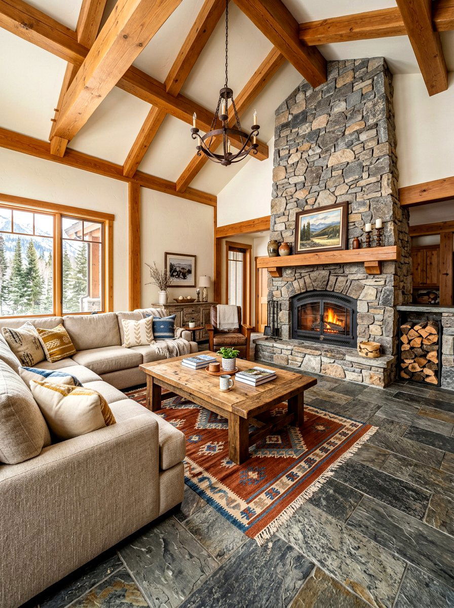 Natural Stone Floor - 30 rustic living room ideas