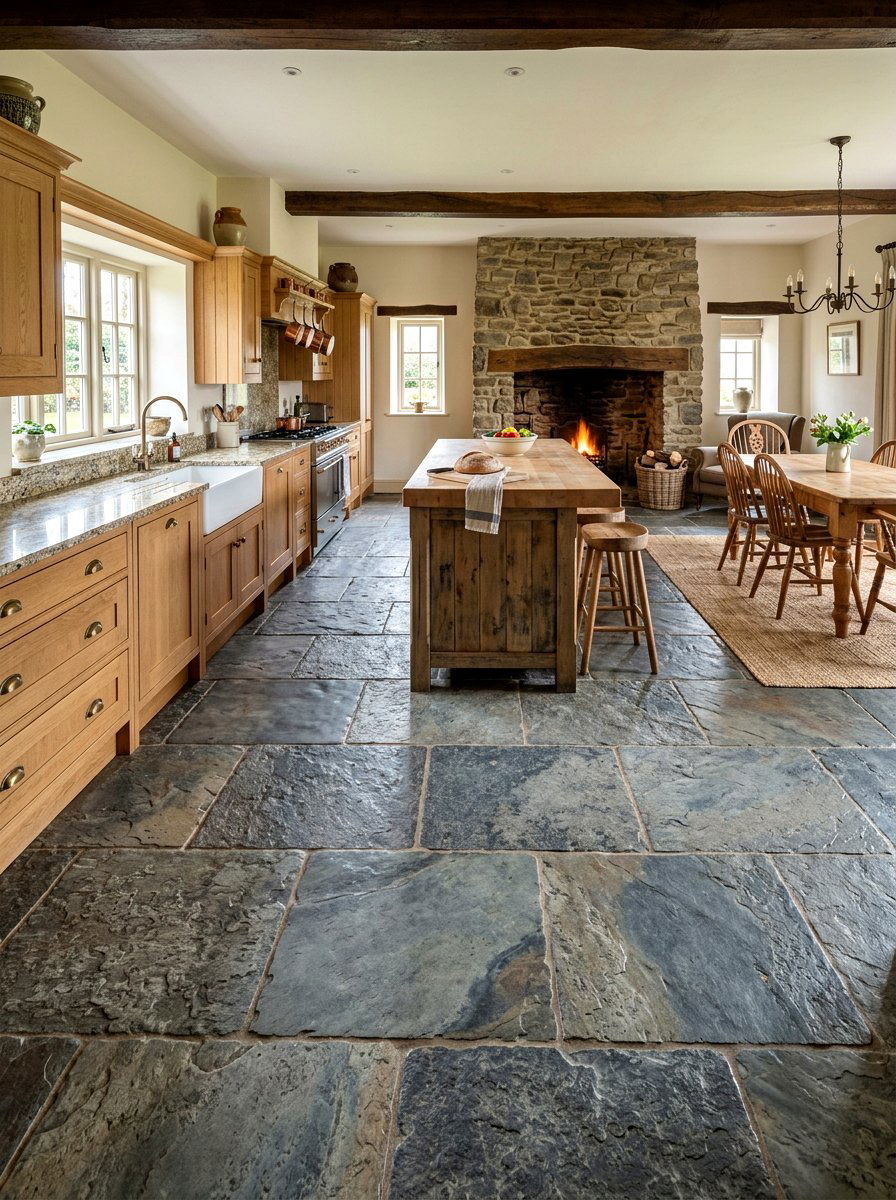 Natural Stone Flooring - 30 vintage farmhouse kitchen ideas