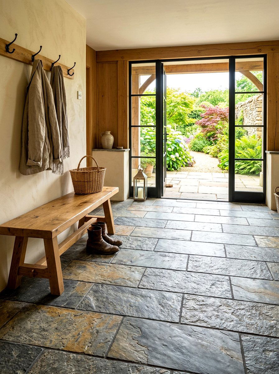 Natural Stone Flooring - 30 quiet luxury mudroom ideas
