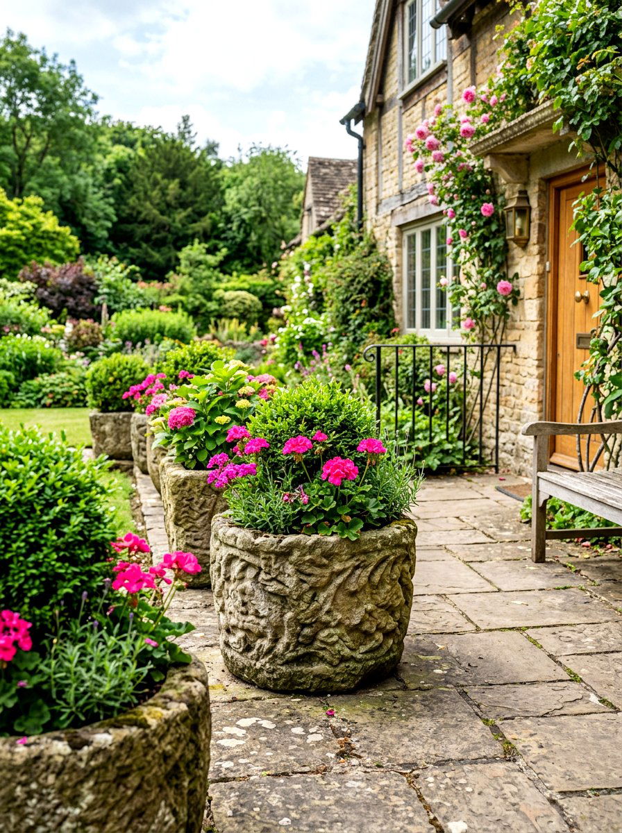 Natural Stone Front Porch Flower Pots - 30 front porch flower pot ideas