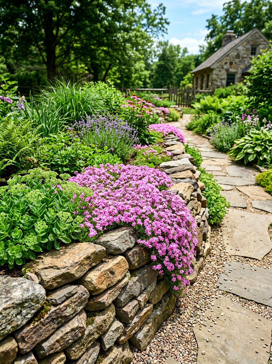 Natural Stone Garden Edge - 30 cottage flower bed ideas