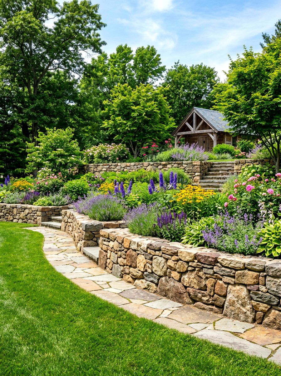 Natural Stone Garden Wall - 30 garden retaining wall ideas
