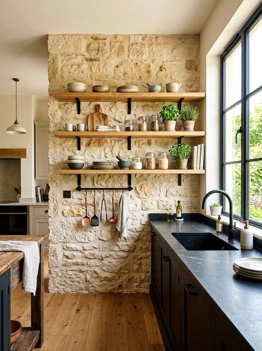 Natural Stone Kitchen Wall - 30 organic modern kitchen ideas