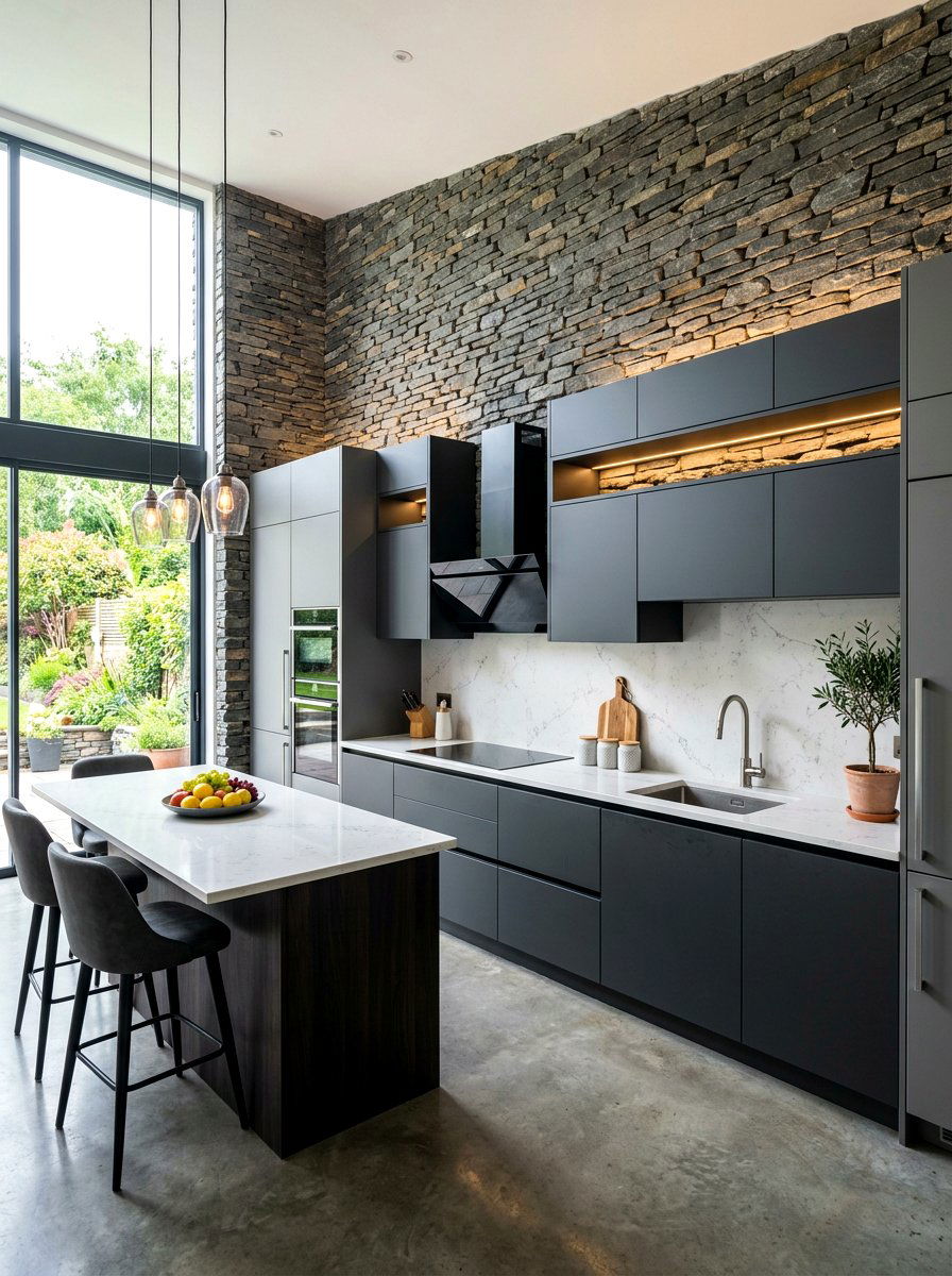 Natural Stone Kitchen Wall - 30 modern rustic kitchen ideas