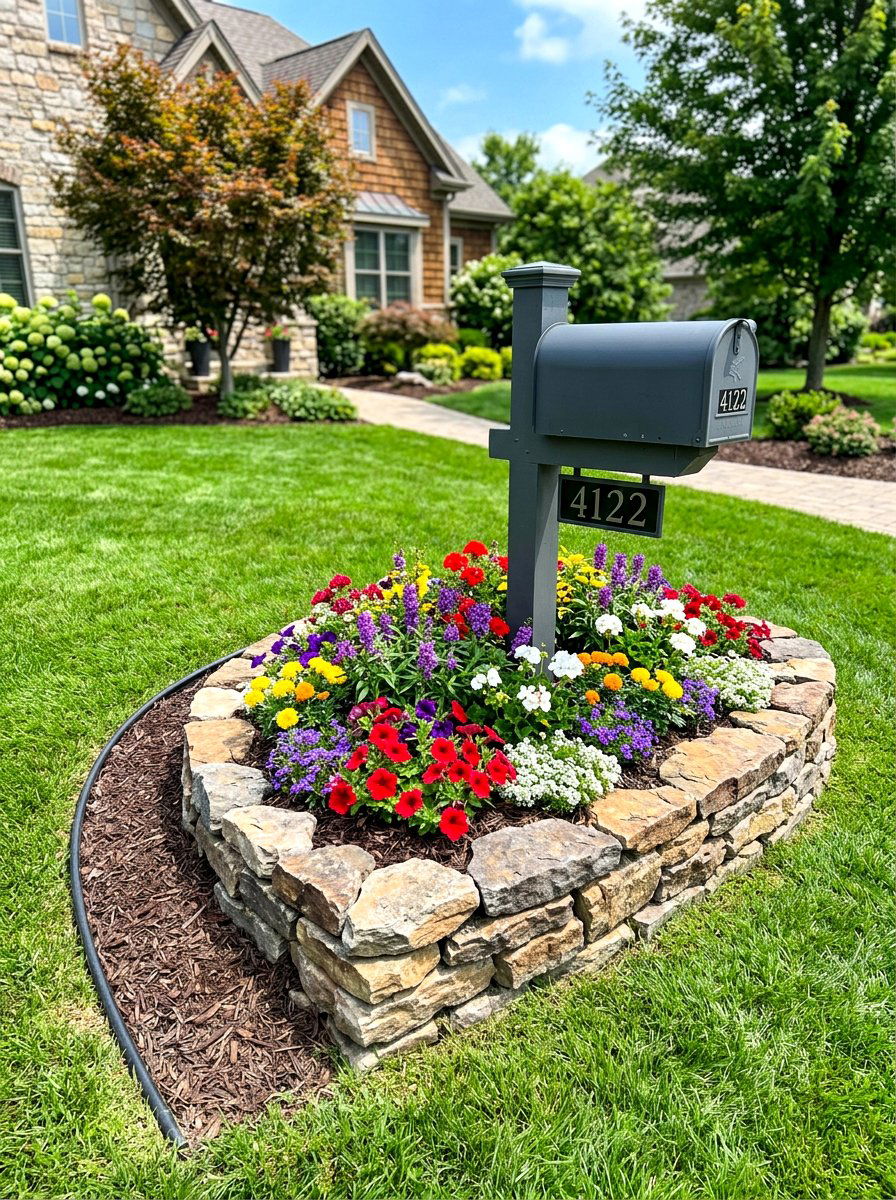 Natural Stone Mailbox Border - 30 mailbox landscaping ideas