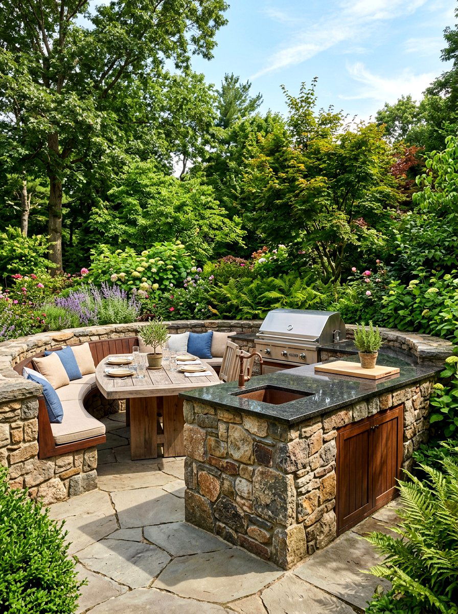 Natural Stone Outdoor Kitchen - 30 outdoor kitchen lounge ideas