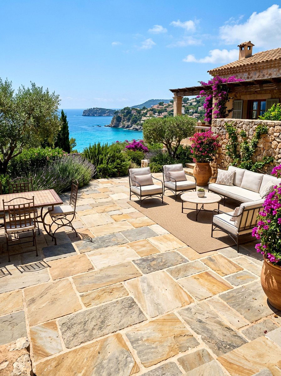 Natural Stone Paving - 30 Mediterranean patio lounge ideas