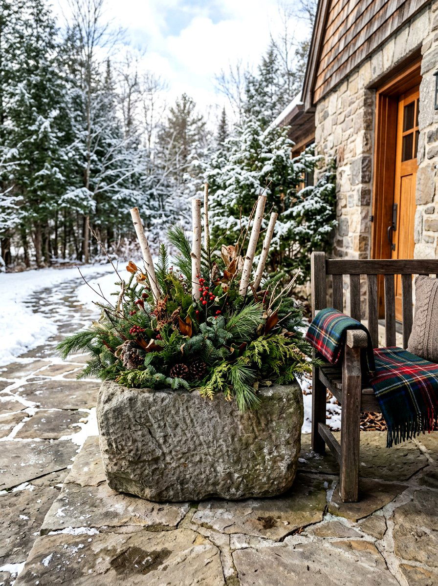 Natural Stone Planter - 30 winter front porch ideas