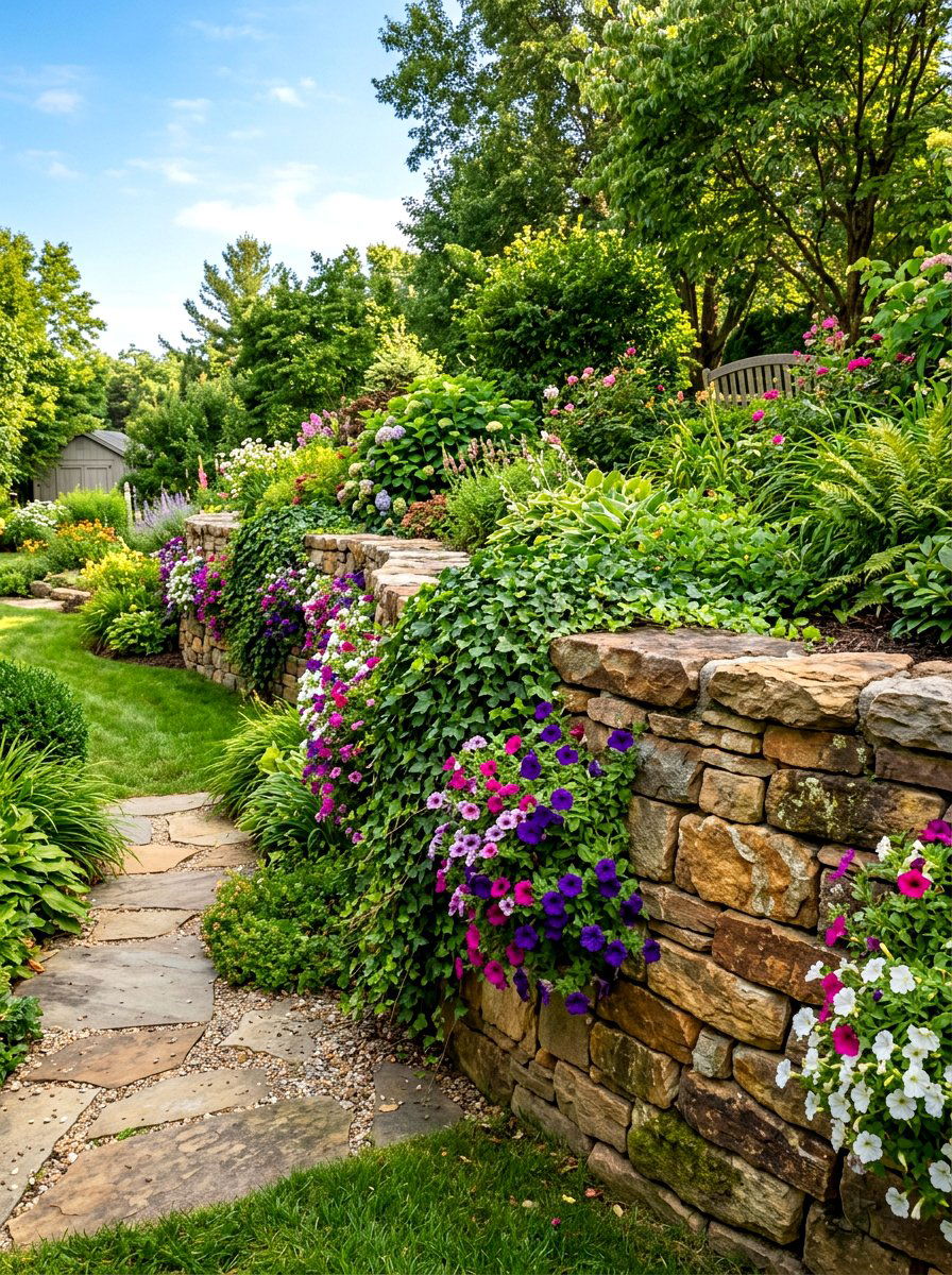 Natural Stone Retaining Wall - 30 retaining wall flower bed ideas