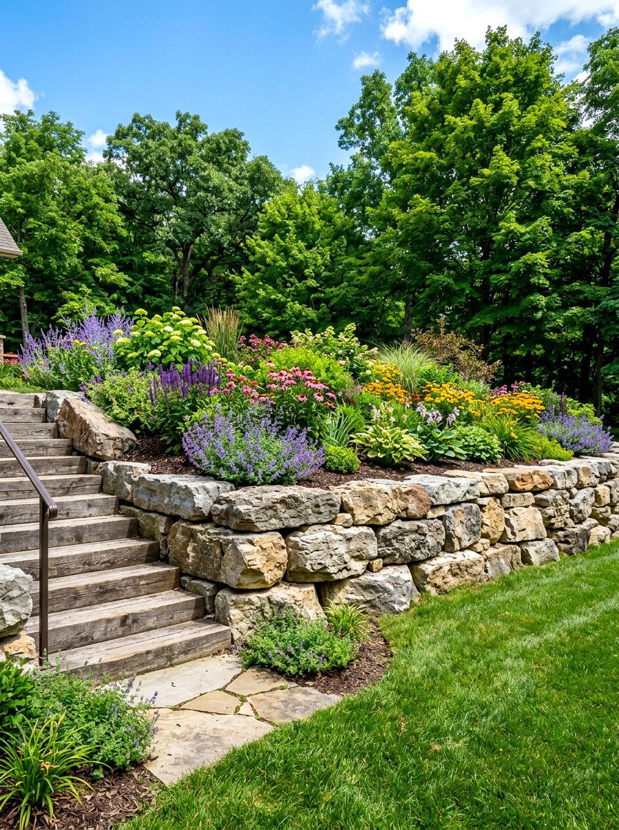 Natural Stone Retaining Wall - 30 retaining wall garden ideas