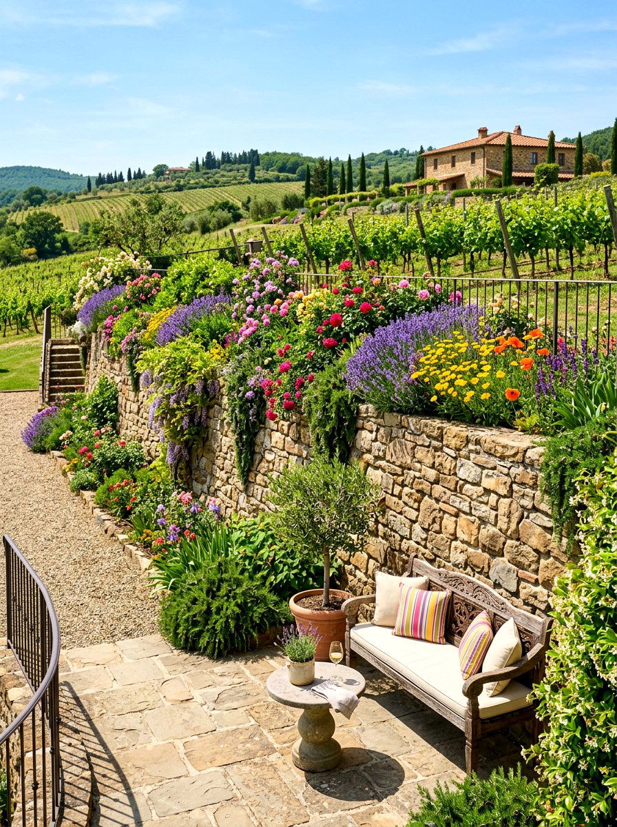 Natural Stone Retaining Wall - 30 wine country patio ideas