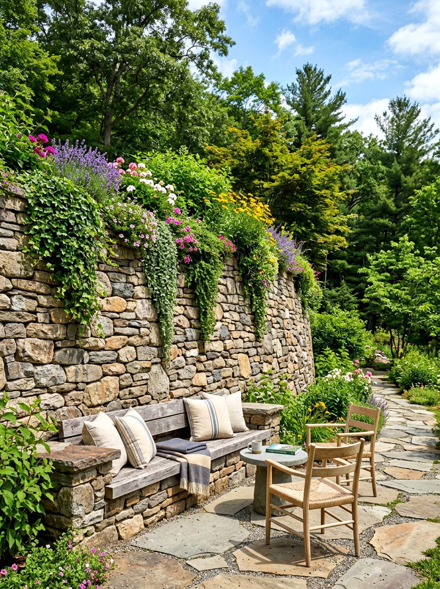 Natural Stone Retaining Wall - 30 Mediterranean backyard lounge ideas