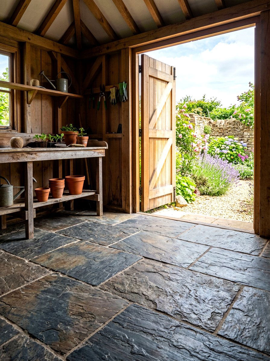 Natural Stone Shed Flooring - 30 potting shed decor ideas