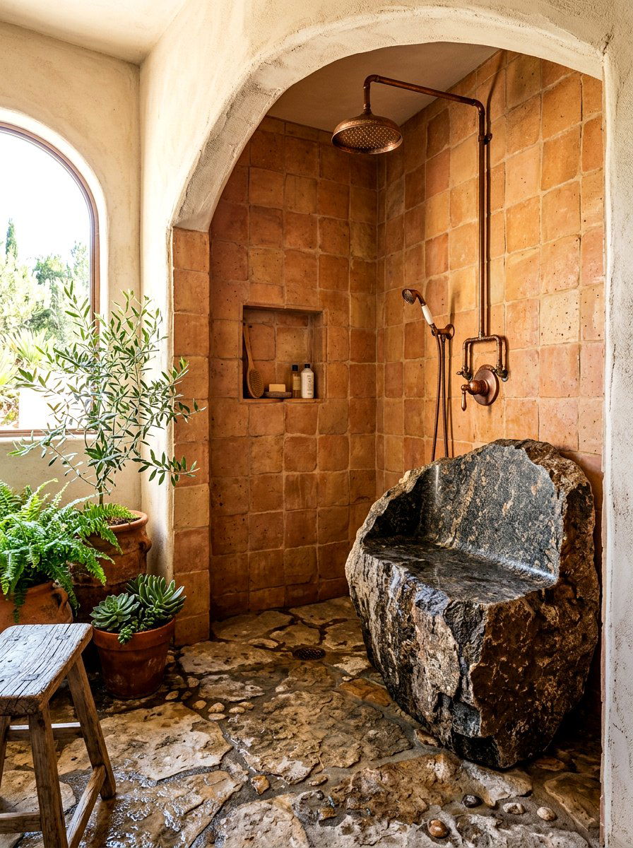 Natural Stone Shower Bench - 30 shower bench styling ideas
