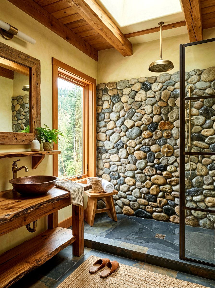 Natural Stone Shower Wall - 30 rain shower bathroom ideas