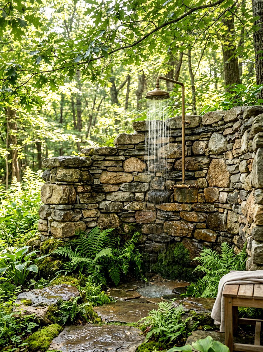 Natural Stone Shower Wall - 30 outdoor shower ideas