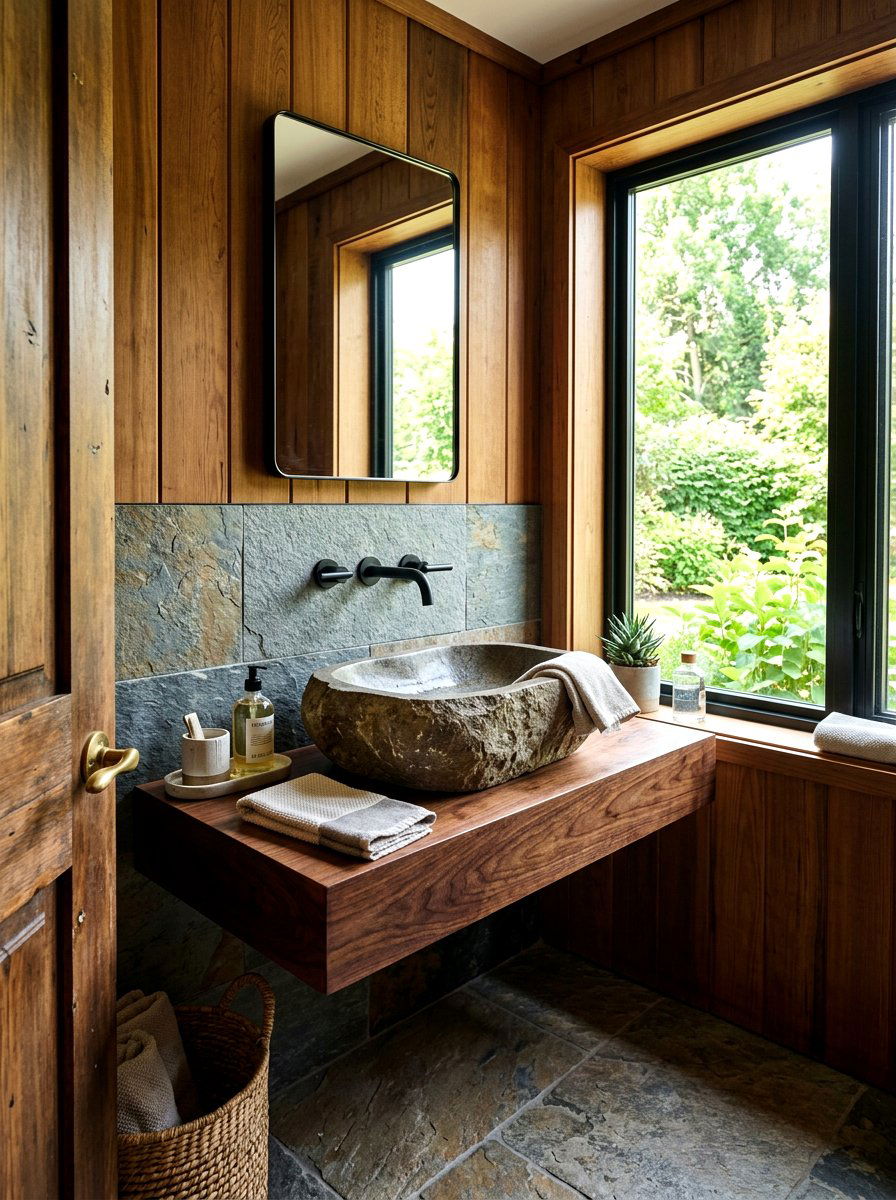 Natural Stone Sink - 30 cabin bathroom ideas