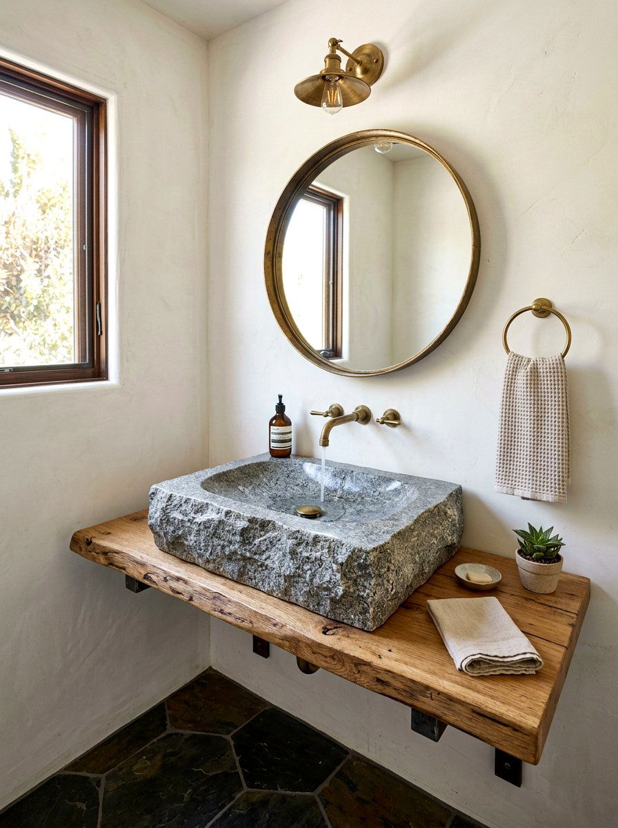 Natural Stone Sink Powder Room - 30 boutique hotel powder room ideas