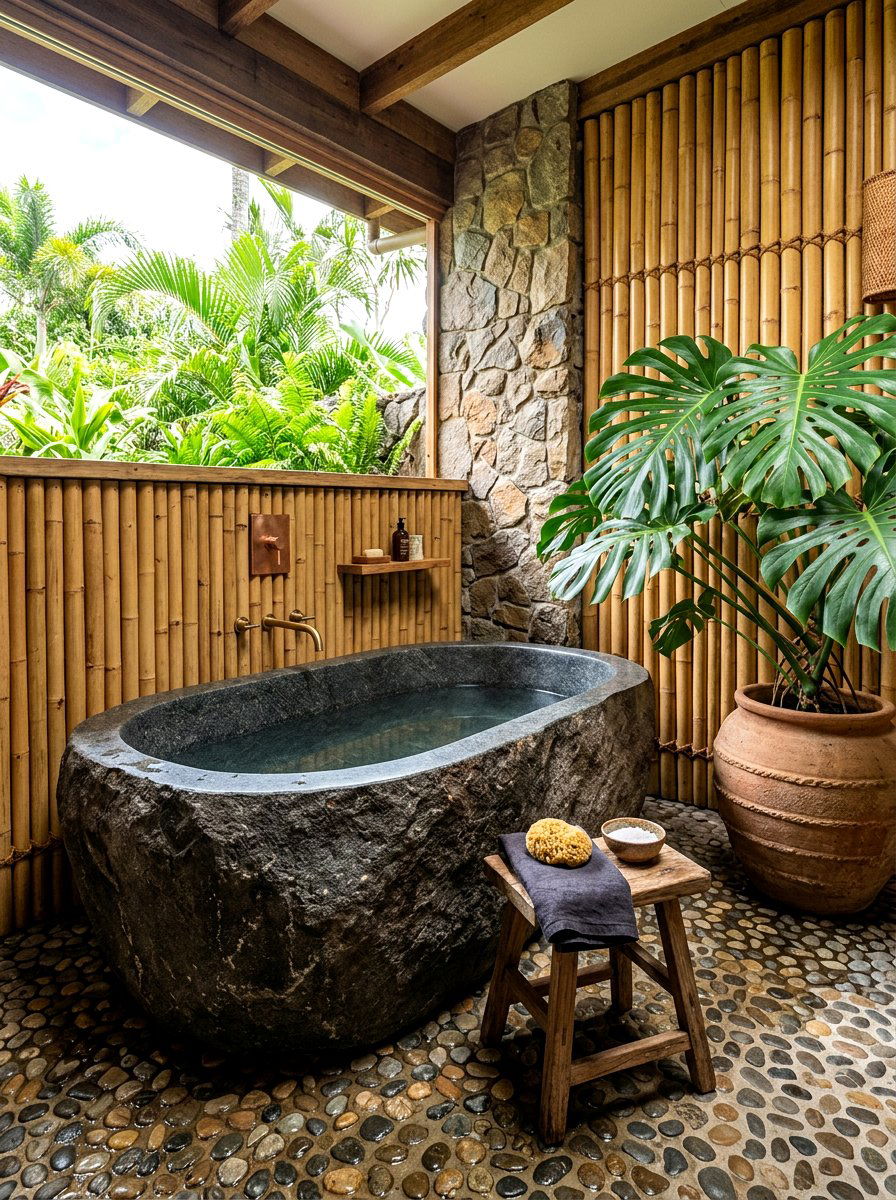 Natural Stone Soaking Tub - 30 cocoon bath ideas