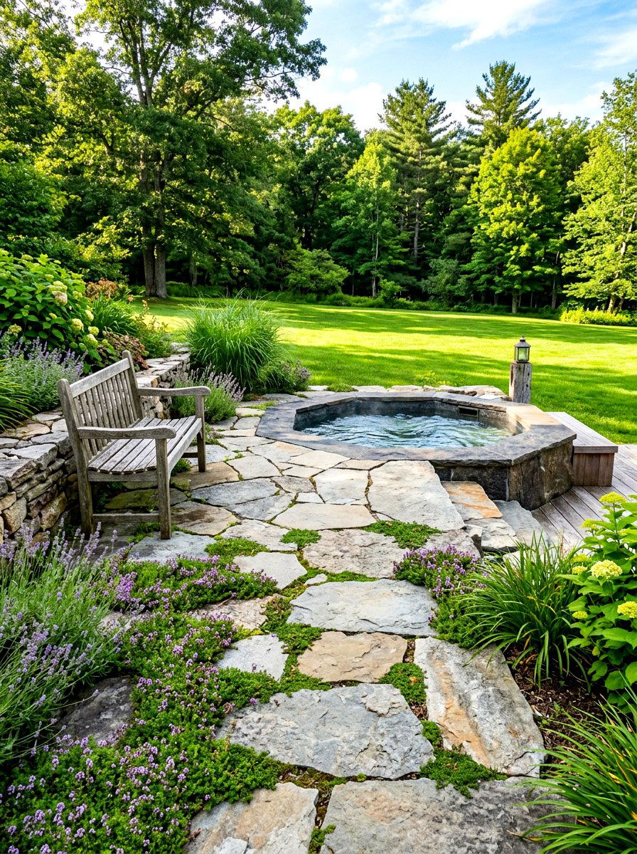 Natural Stone Spa Deck - 30 spa backyard ideas