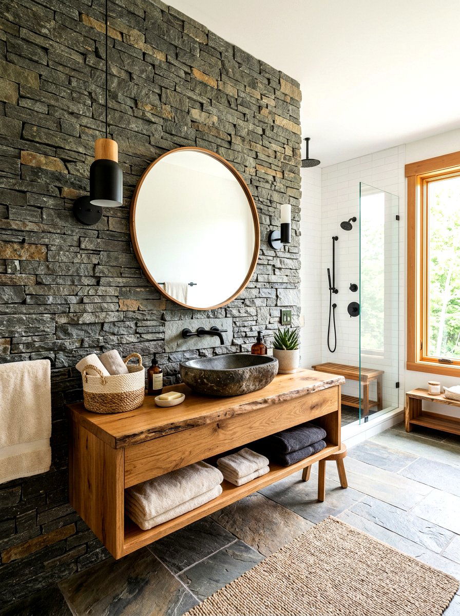 Natural Stone Wall - 30 sensory bathroom ideas