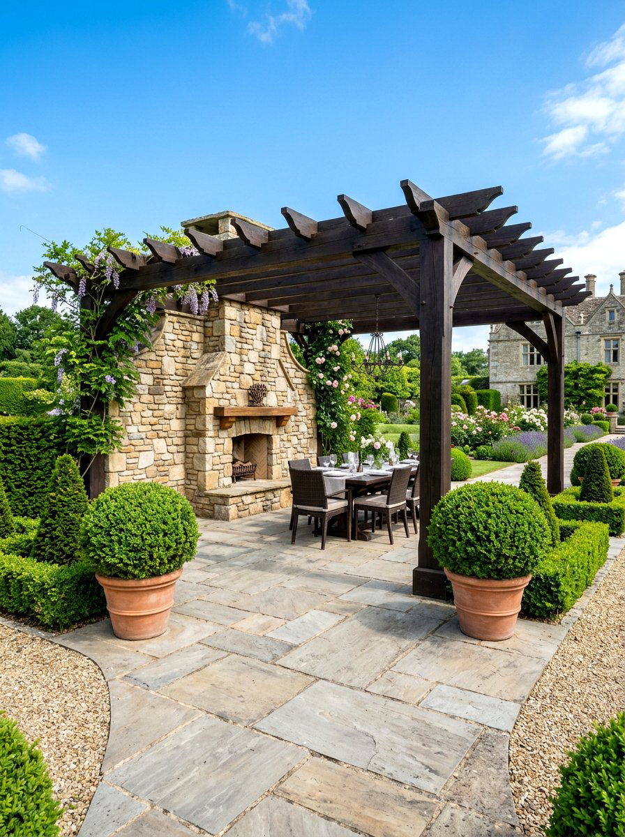 Natural Stone Wall - 30 pergola privacy wall ideas