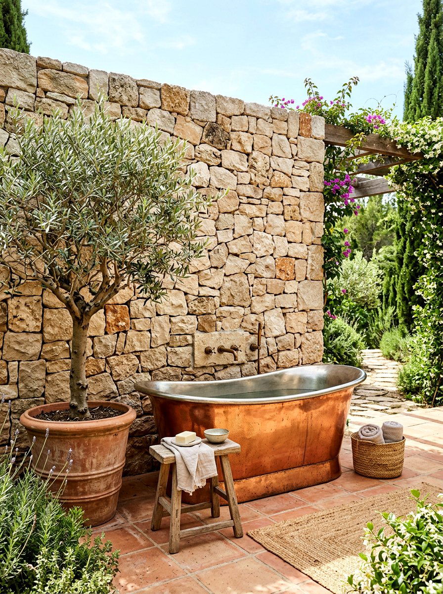 Natural Stone Wall - 30 old world bathroom ideas