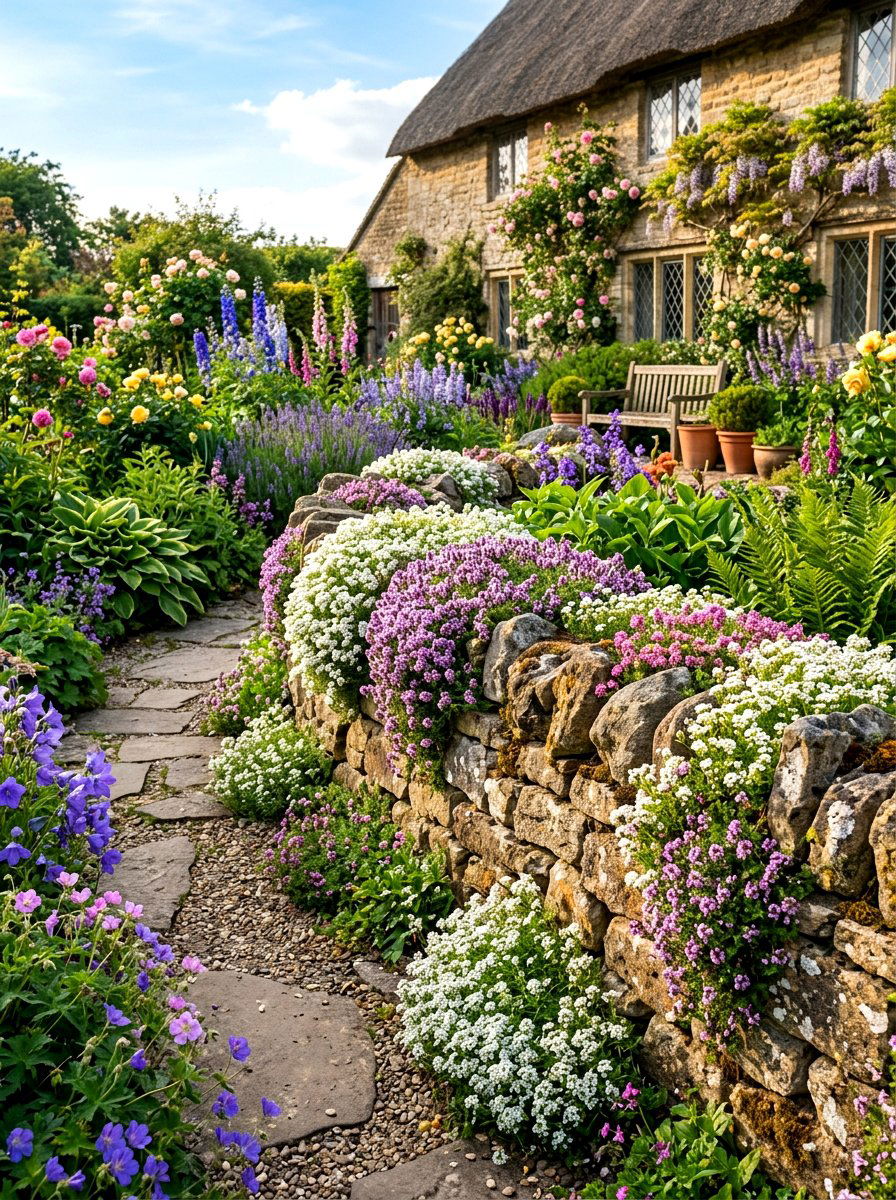 Natural Stone Wall Garden - 30 cottage garden ideas